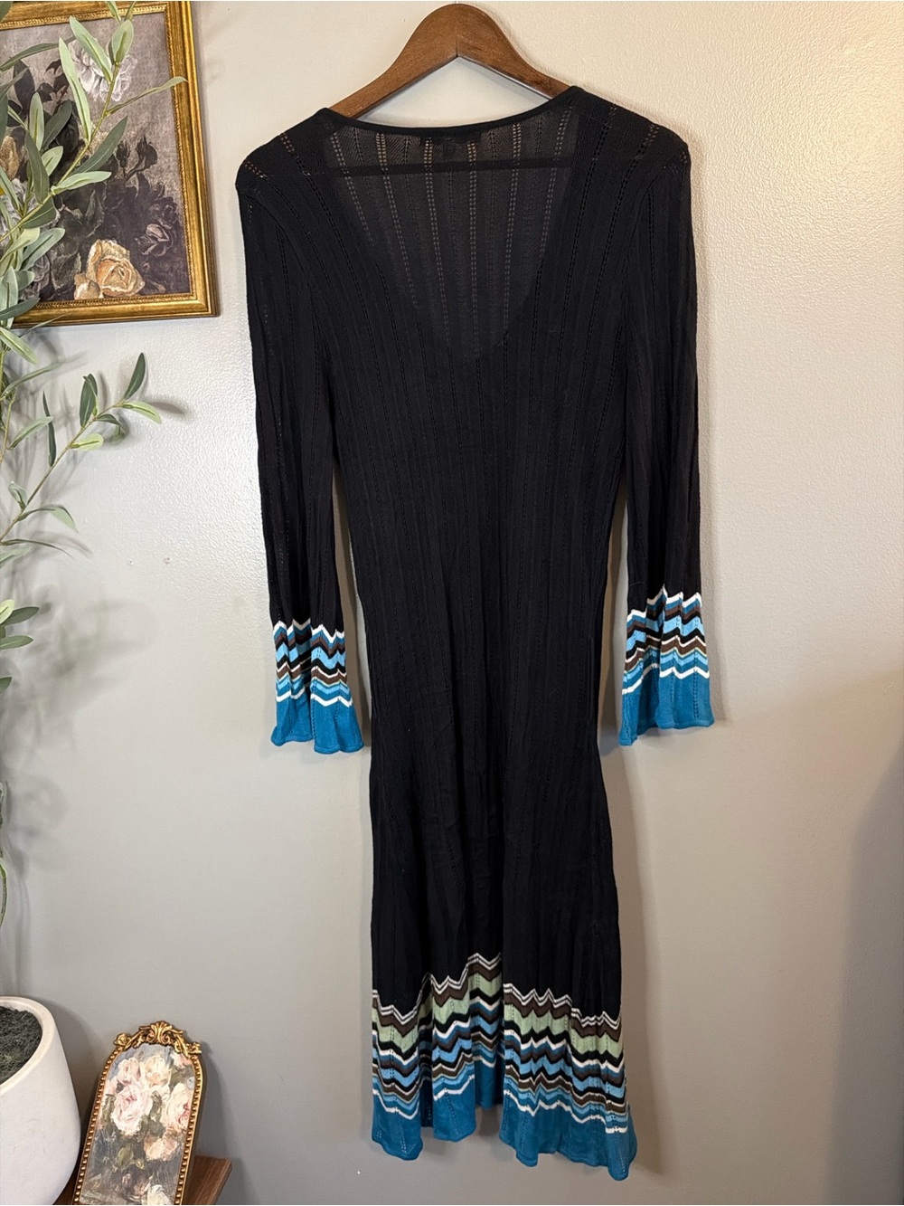 Jonathan Martin Knit Sweater Dress XL | Y2K Chevron Trim Midi Dress - Picture 5 of 6